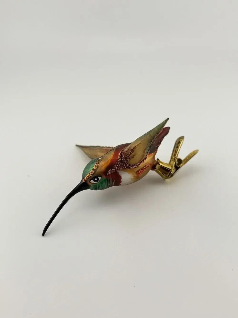 Glass Hummingbird Clip on Christmas Ornament Hand Painted 5
